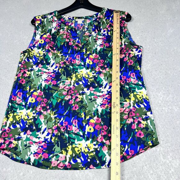 J. Crew Blouse Womens Size 4 Multicolor Floral Abstract Sleeveless with V Neck - Picture 7 of 11